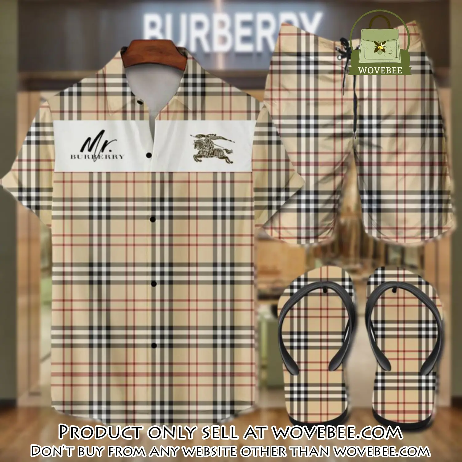 Burberry flip flops and combo hawaii shirt shorts luxury brand summer outfit hsf218 wvb0451517